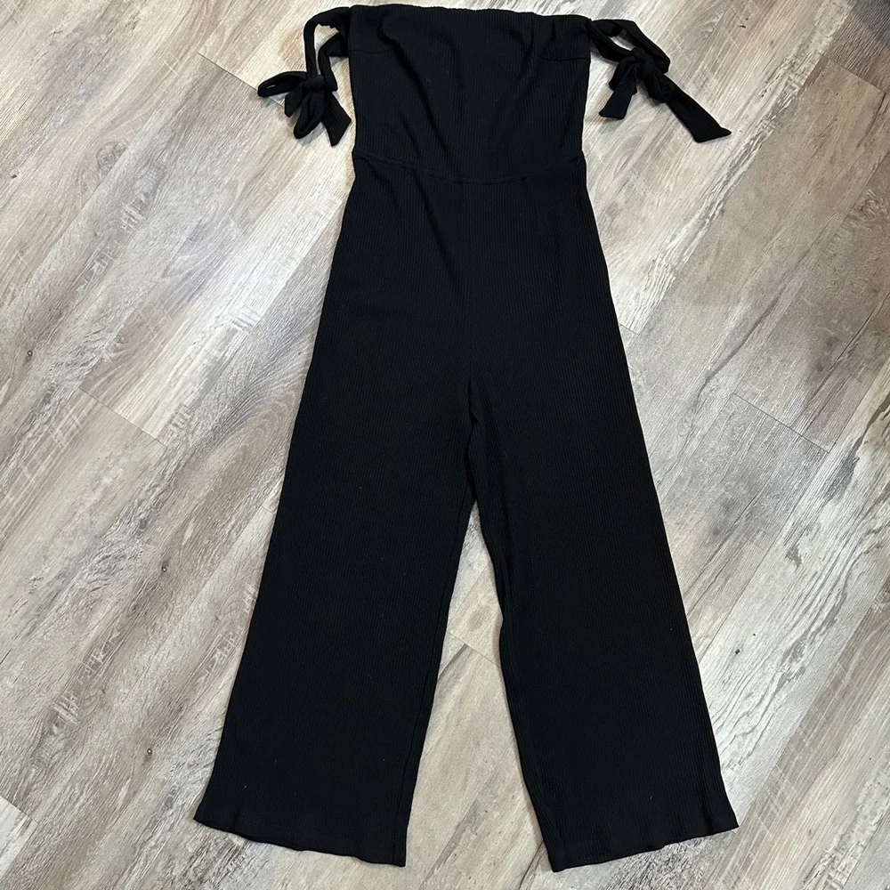 NBD Revolve Eden Ribbed‎ Strapless Wide Leg Jumpsuit Tie Shoulder Women Small